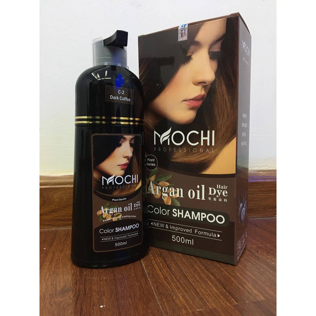 Dầu Gội Phủ Bạc Mochi 500ml DẦU GỘI NHUỘM TÓC Màu Đen/Nâu Hạt Dẻ