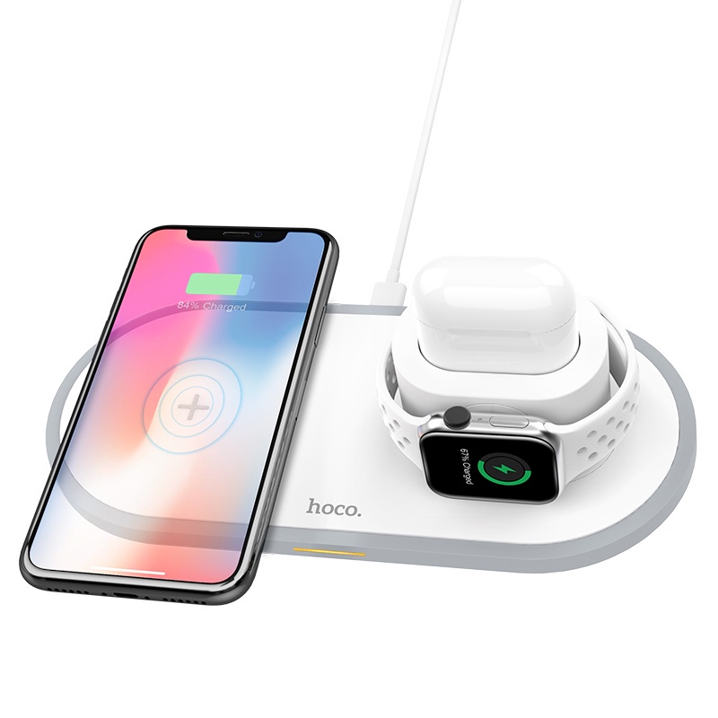Đế sạc nhanh HOCO. CW21 Qi không dây 3 trong 1 10W thích hợp cho iPhone 11 Pro X XS Max XR 4 3 2 Samsung S10