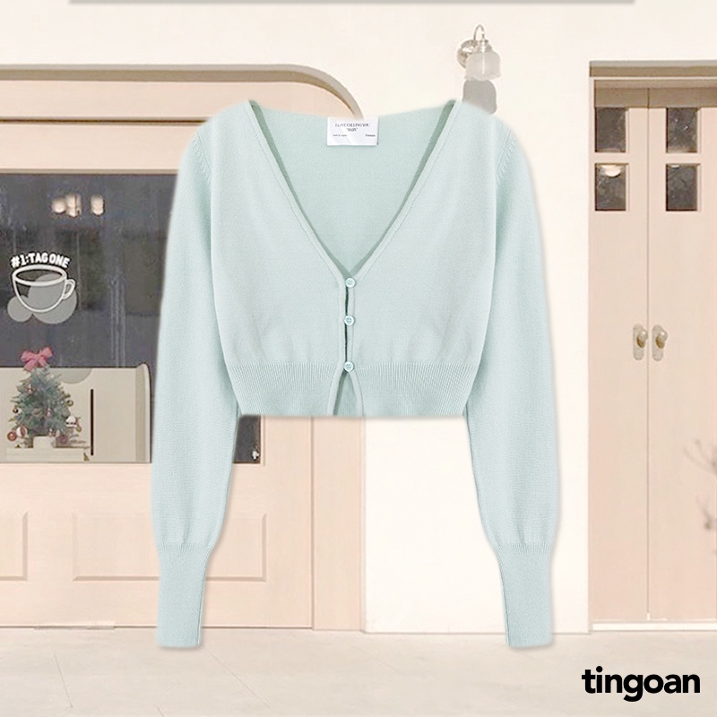 Áo set len cardigan dài tay kèm hai dây xanh mint tingoan SWEET WILD CARDIGAN/MINT