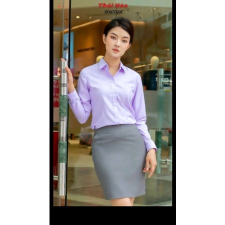 Áo sơ mi nữ Thái Hòa tím trơn mã 047