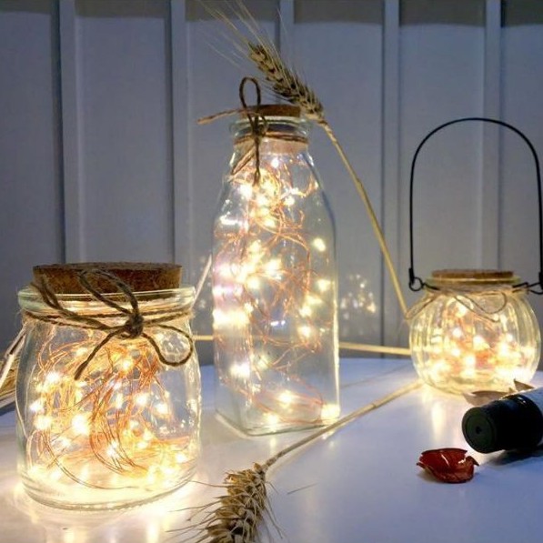 Đèn đom đóm fairy light 1m kèm sẵn pin decor trang trí phòng đèn ngủ màu vàng nắng hoa sáp sinh nhật năm mới giáng sinh