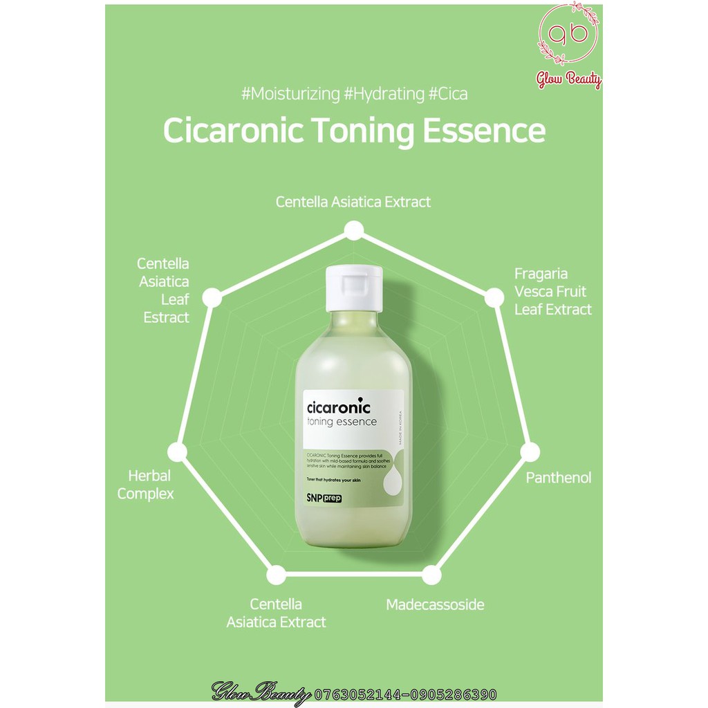 Toner dưỡng ẩm làm dịu da SNP Prep Cicaronic Toning Essence 220ml