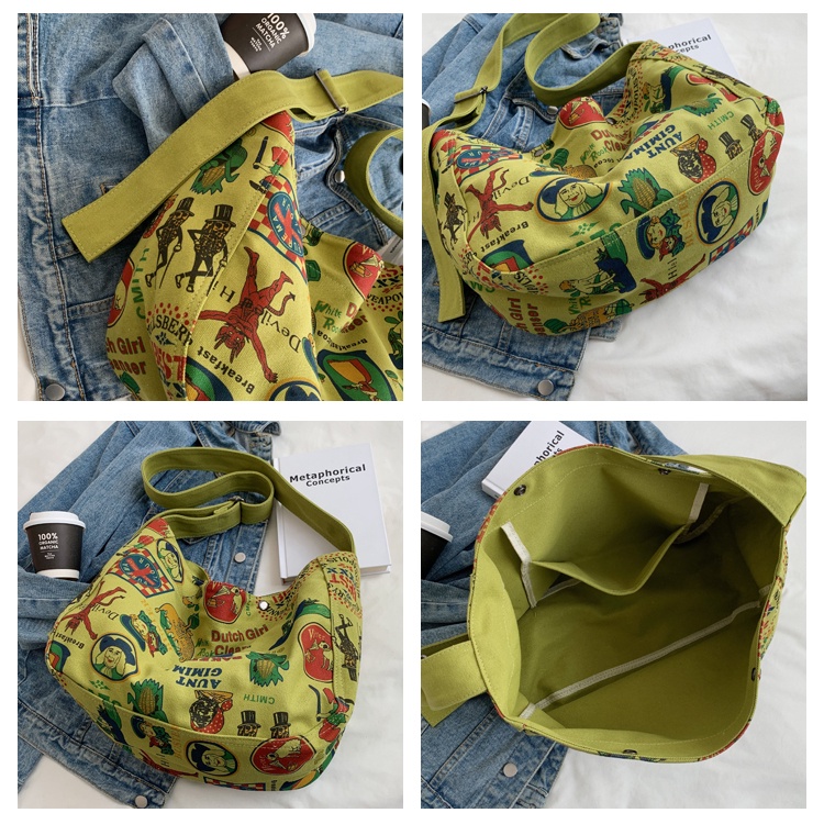 Túi tote PRETTYZYS bằng vải canvas có ngăn chứa lớn phong cách Hàn Quốc thời trang cho nữ 2022