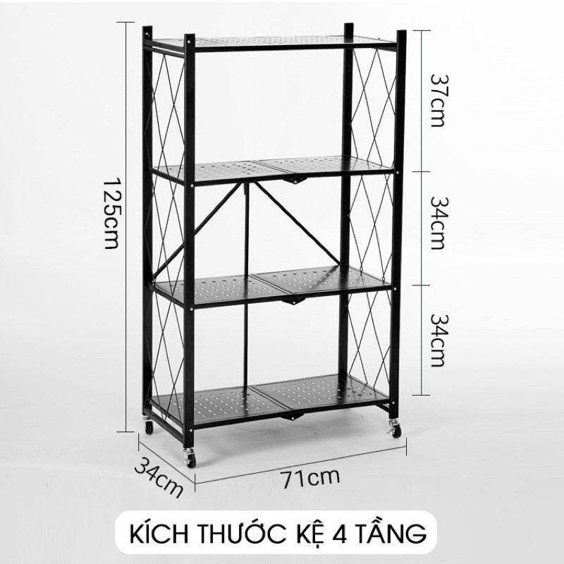 🆓 Kệ Sắt - Kệ Để Đồ Đa Năng Gấp Gọn Có Bánh Xe - 4 TẦNG - Tiện Ích Cho Nhà Bếp, Phòng Ngủ, Phòng Khách