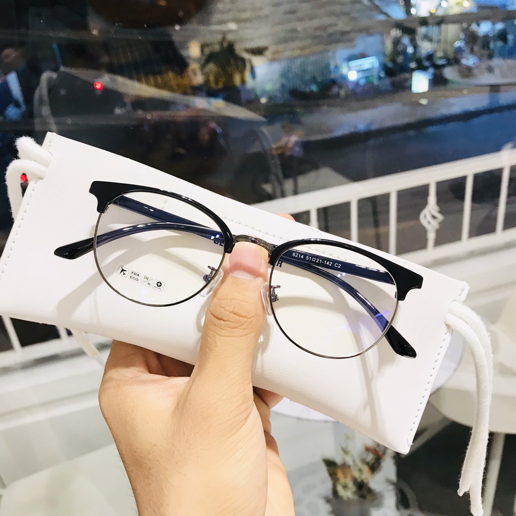 [SIÊU RẺ] Gọng Kính Cận Tròn Nửa Viền Clubmaster-Tặng Khăn Hộp mã OR19