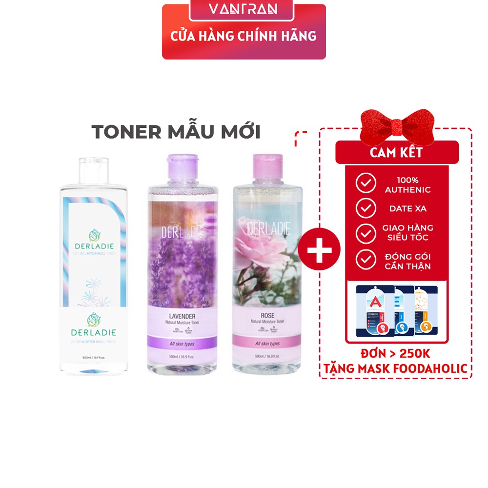 Nước Hoa Hồng Dưỡng Ẩm, Dịu Nhẹ Chiết Xuất Cây Phỉ Derladie Natural Witch Hazel Toner 500ml