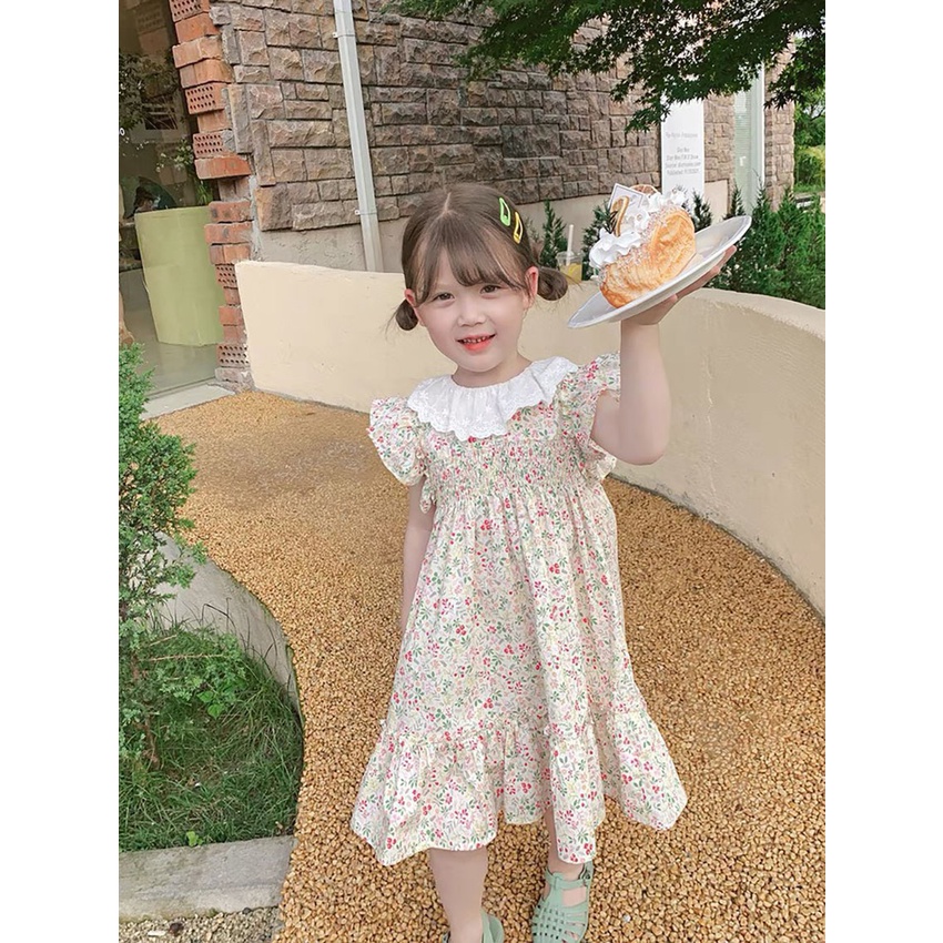 VÁY HOA CHO BÉ GÁI CỔ REN TIỂU THƯ, VÁY BỒNG BỀNH BÈO DƯỚI SIZE 9-19KG [V39]