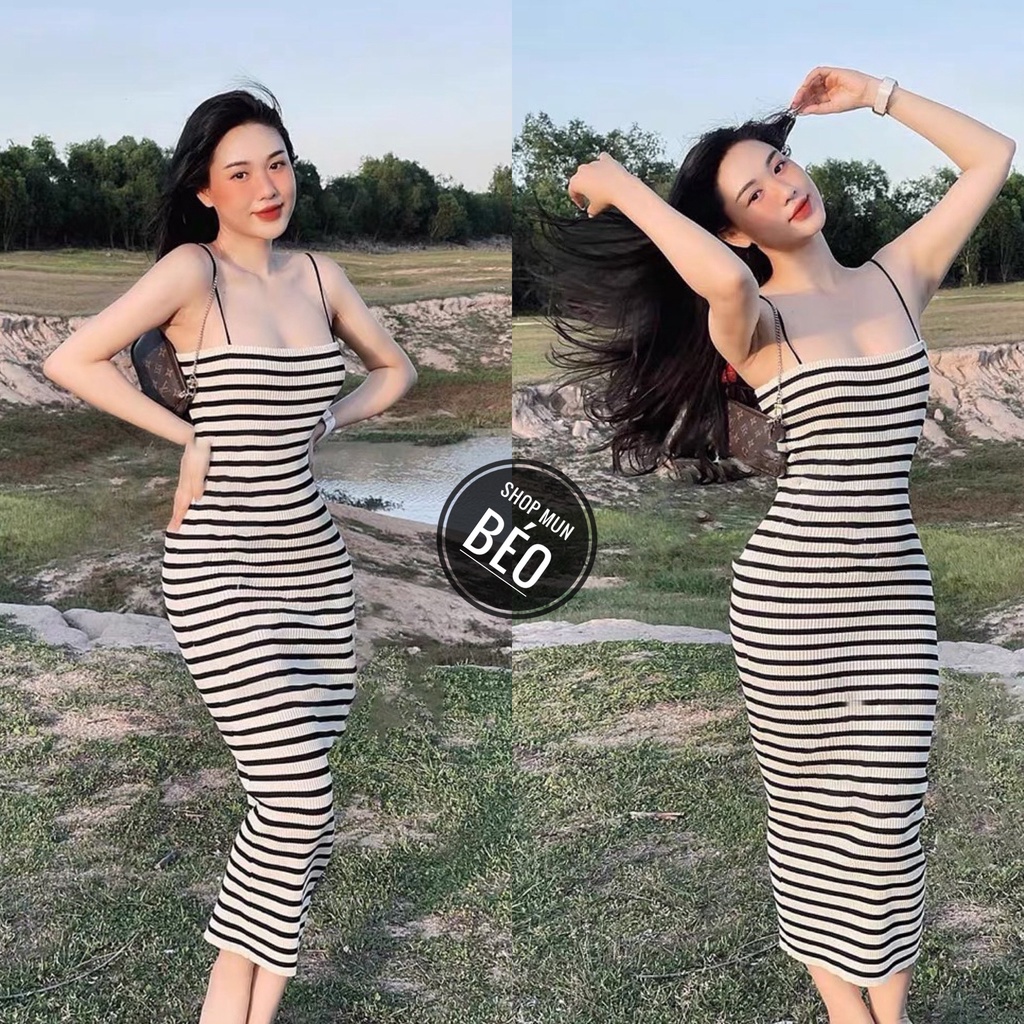 Đầm Body 2 Dây Sọc Ngang Có Mút Ngực Chất Thun Gân Sọc Thích Hợp Mặc Đi Tiệc Đi Làm Đi Chơi Phù Hợp Mọi Phong Cách