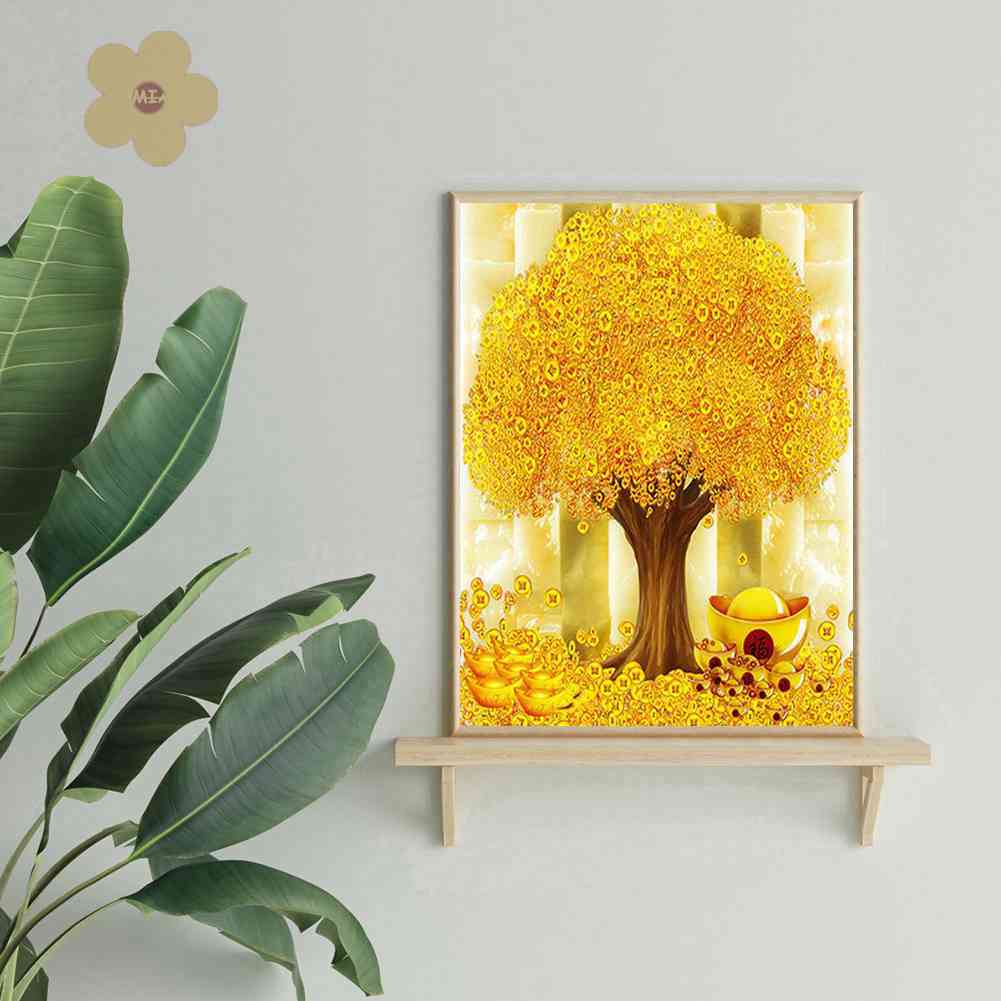 Tranh Đính Đá Kim Cương Toàn Bộ 5D DIY Hình Vẽ Cây Tiền