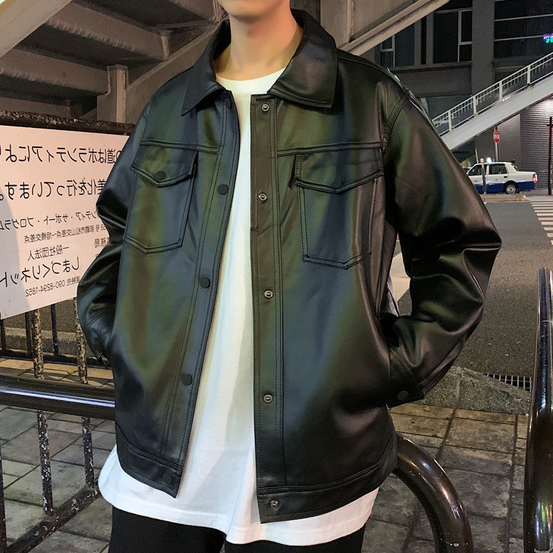 SẴN |M2| Áo da nam áo da unisex jacket form basic màu đen