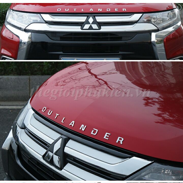 Logo chữ OUTLANDER 3D nổi dán nắp capo xe Mitsubishi Outlander hàng cao cấp