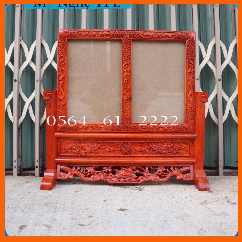 Khung ảnh thờ đôi gấm ly quy gỗ hương 2 ảnh thờ 21x31