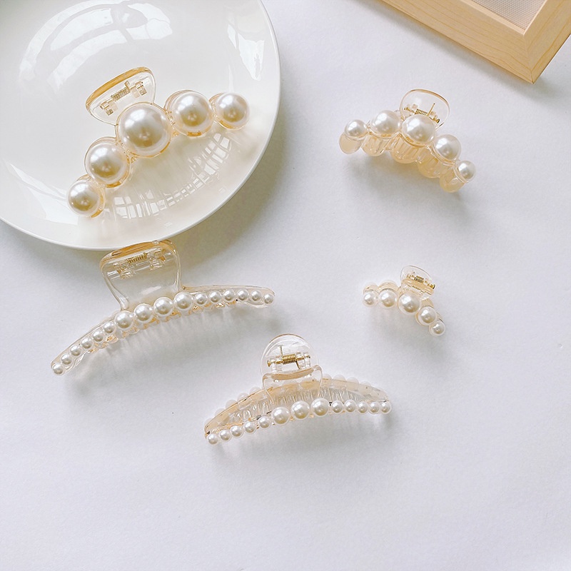 Kẹp tóc nhựa đính ngọc trai nhân tạo xinh xắn phong cách Hàn Quốc cho nữ