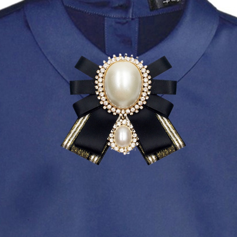 Ghim cài áo hình nơ đính ngọc trai giả phong cách Hàn Quốc cho nữ
