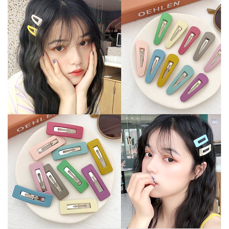 Set 20 kẹp bấm trơn màu pastel túi zip hoa cúc (giọt nước, chữ nhật)