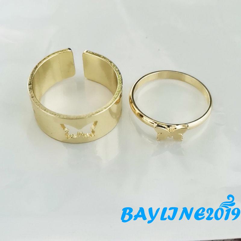 Set 2 Nhẫn Đeo Ngón Tay Kim Loại Hình Bướm Xinh Xắn