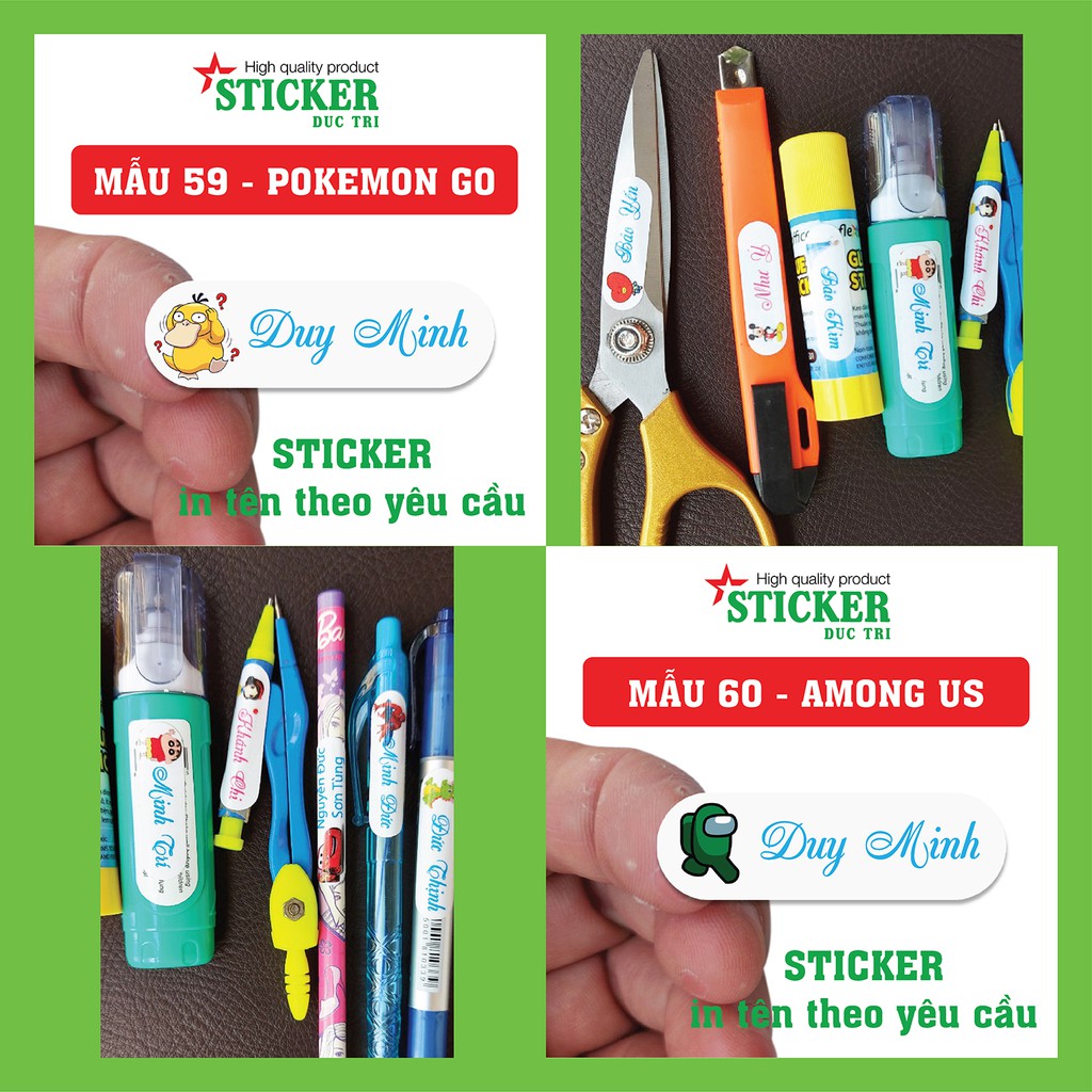 110 Sticker Miếng Dán Tem Tên Bé in theo yêu cầu  (Decal nhựa chống nước). M40-M60