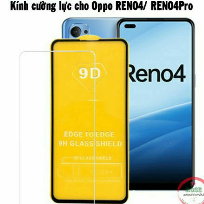 Kính cường lực Oppo Reno4/ Reno 6/reno 7 Full màn hình 9D và Trong suốt- Độ cứng 9H