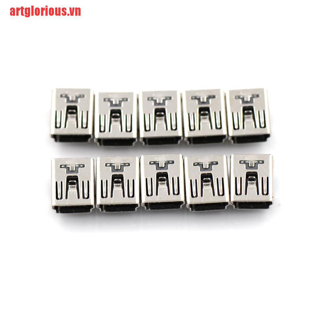 Set 10 Ổ Cắm Mini USB Female 5 Pin Loại B Góc Phải PCB