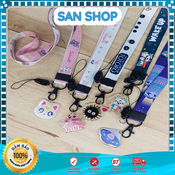 Dây đeo thẻ học sinh, sinh viên - Dây vải đeo điện thoại kèm móc treo sticker xinh xắn