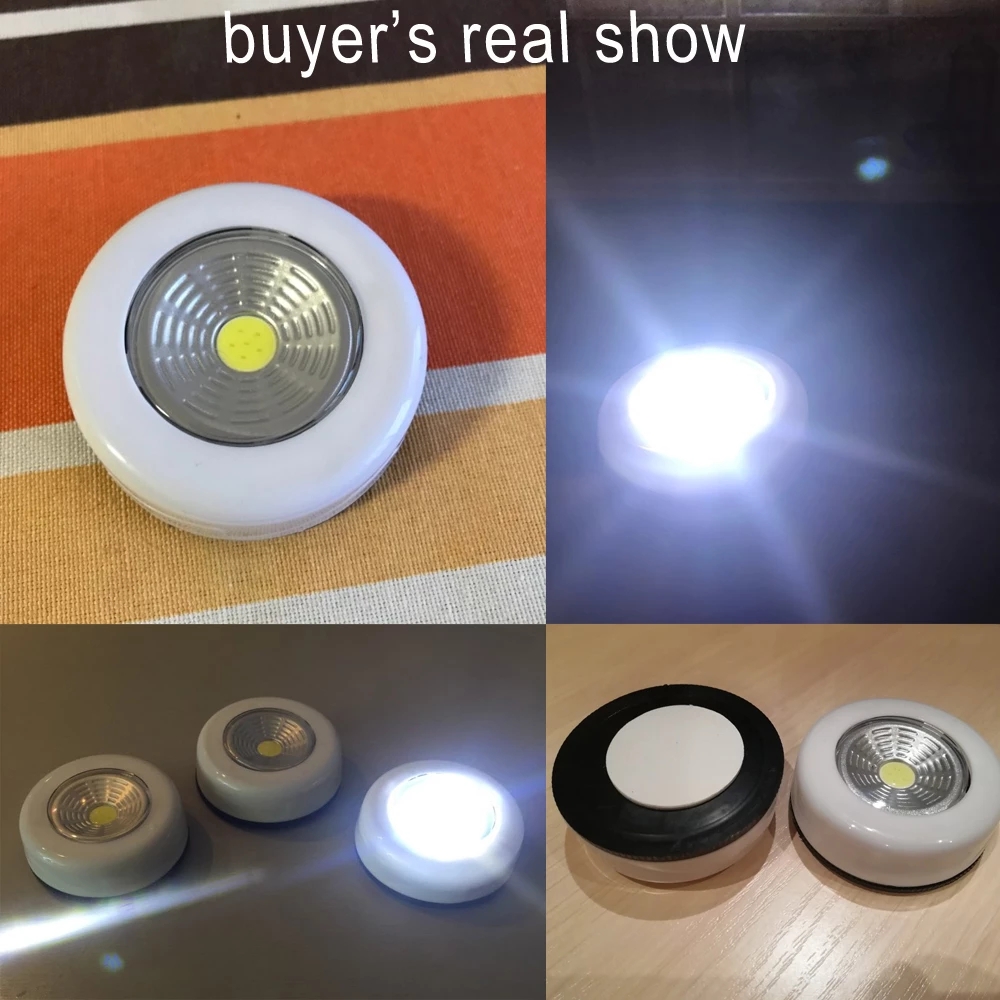Đèn LED gắn tường COB tự dính điều khiển cảm ứng chạy bằng pin hình tròn cho tủ quần áo/nhà bếp