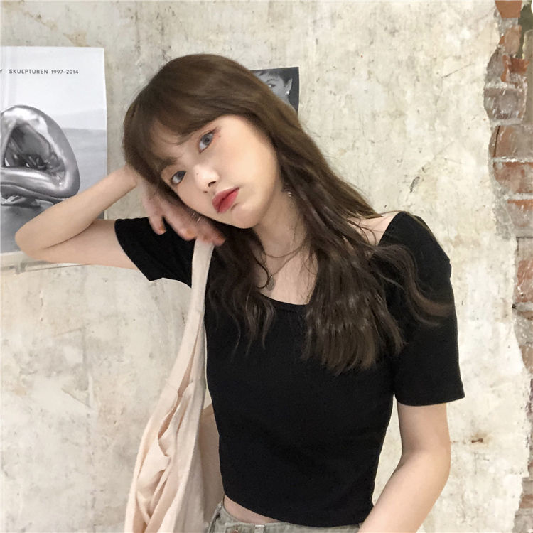 COZOK Áo thun croptop COZOK ngắn tay cổ chữ V thời trang cho nữ