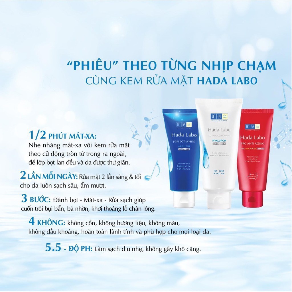 Sữa Rửa Mặt HADALABO dưỡng ẩm , dưỡng trắng , chống lão hóa, Sữa Rửa Mặt Chính Hãng 80g