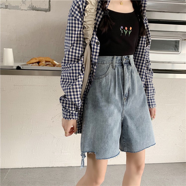 Quần short jean nữ ulzzang Yinxx, quần sọc jean rách phong cách Hàn Quốc QSJ02