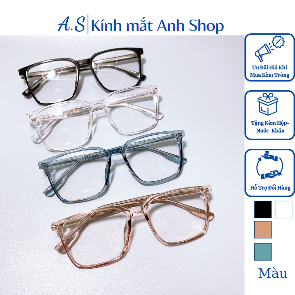 Kính vuông to thời trang nam nữ nhựa dày dặn lõi kim loại cứng cáp 17168
