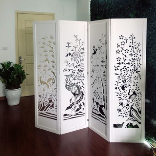 Vách ngăn Bình Phong Tứ Quý gỗ nhựa chống nước tuyệt đối giá bộ 4 tấm