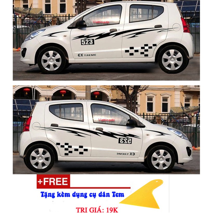 Decal dán sườn Tem dán sườn trang trí xe Kia morning Huyndai I10 Matiz Spark