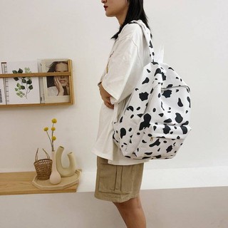 Balo vải canvas in hoạ tiết da bò sữa xinh xắn cho nữ