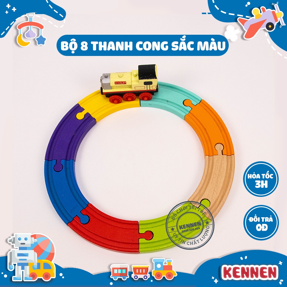 Bộ ray gỗ mini sắc màu có thể mua thêm xe lửa