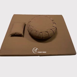 Bộ bồ đoàn xếp ly toạ cụ gập ngồi thiền và gối kê tay Kaki (Nâu đồng)