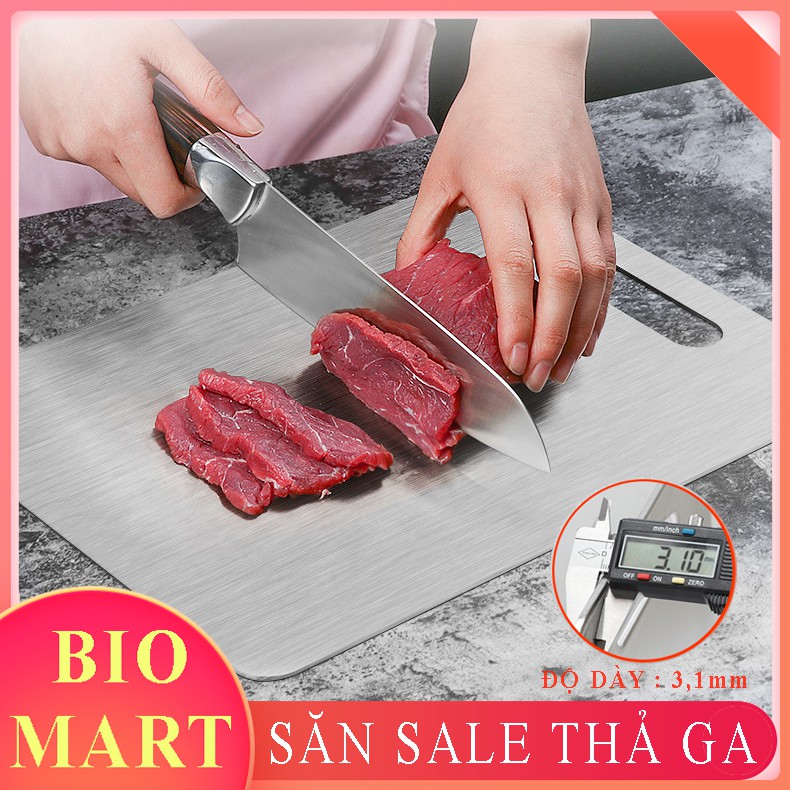 Thớt INOX chữ nhật kháng khuẩn cao cấp - Rã đông tốt, chống gỉ sét, vi khuẩn, dễ dàng vệ sinh [ Dày 0,3cm ] – BIO127