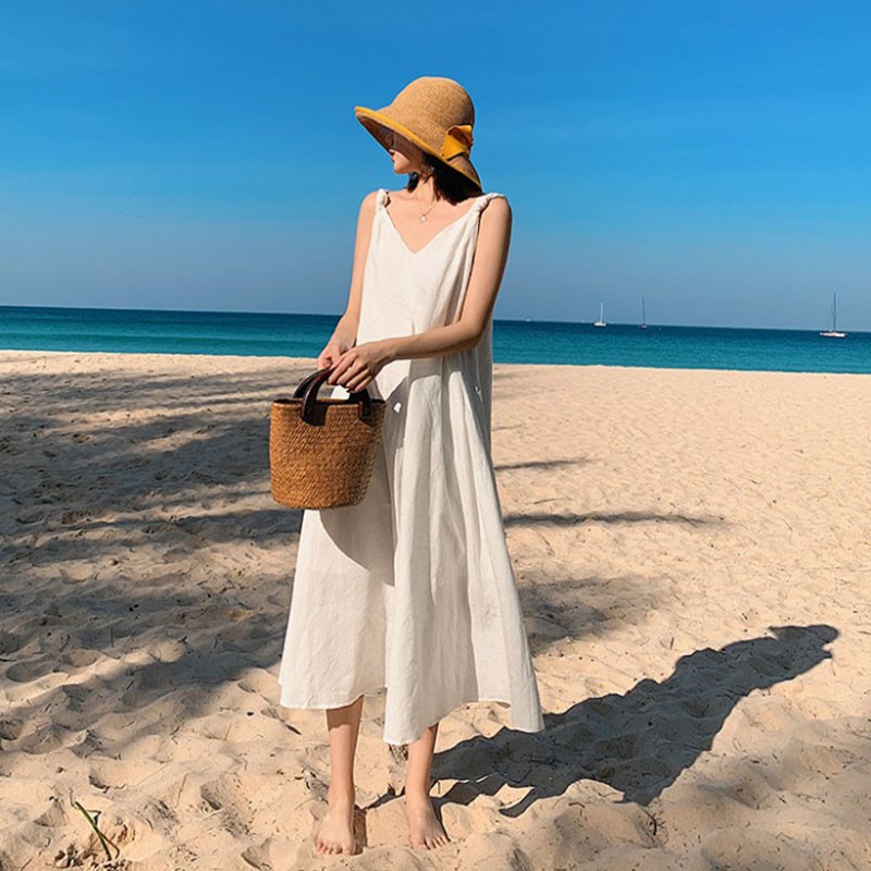 Váy Nữ 2 Dây Chất Đũi Dáng Maxi Hàng Quảng Châu M3121 | BigBuy360 - bigbuy360.vn