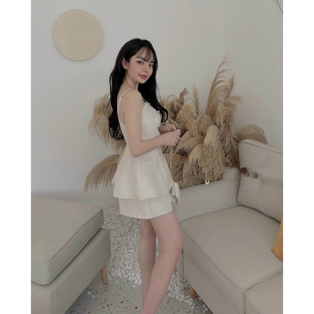 Set Áo Hai Dây Peplum Cài Nút Và Quần Ngắn Rose Fashion