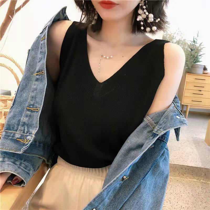 Áo Len Không Tay Cổ Chữ V Dáng Rộng Thời Trang Mùa Hè Dễ Thương Dành Cho Nữ