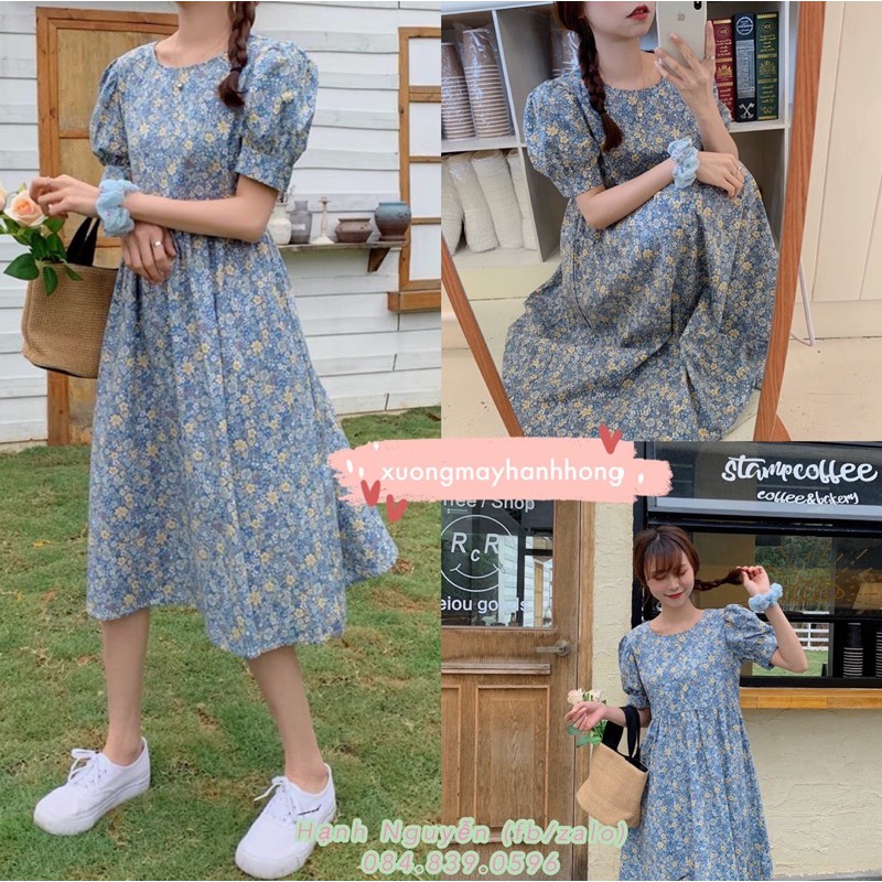 Váy babydoll chất thô quảng châu, váy hoa Ulzzang cực xinh - Xưởng May Hạnh Hồng | BigBuy360 - bigbuy360.vn