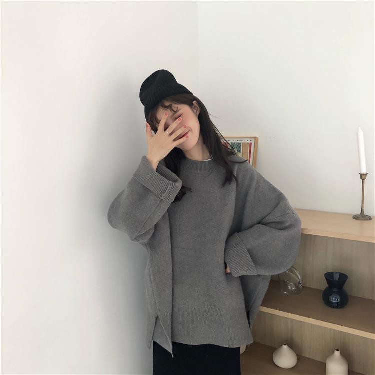 (SẴN+ảnh thật) Áo len trơn form rộng xẻ tà phong cách Hàn Quốc | BigBuy360 - bigbuy360.vn