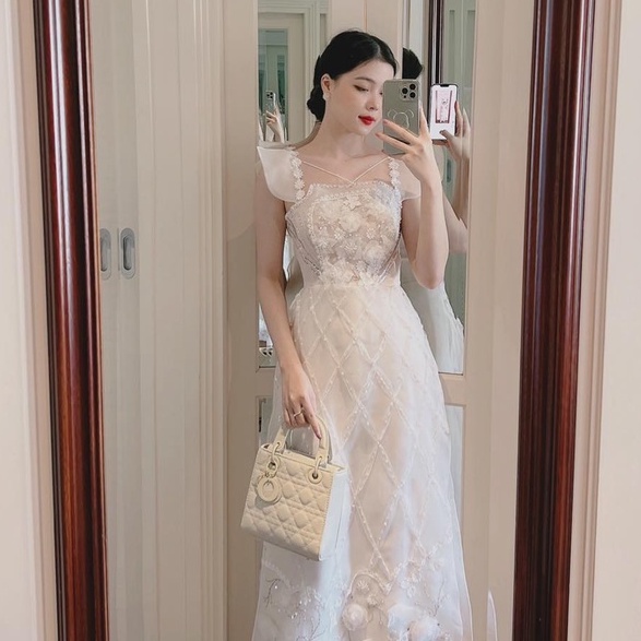 Mita Boutique - Áo Dài Cách Tân Organza Cổ Vuông HaiDây Hạ Vũ Mita - AD100055