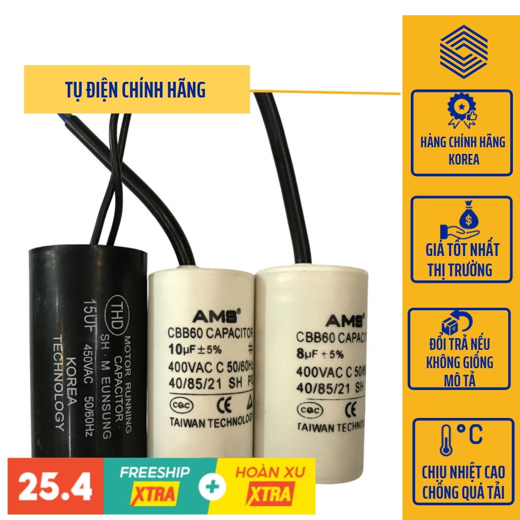Tụ Điện Máy Bơm Nước,Tụ Ngâm,Máy Rửa Xe, Động Cơ Điện 10uf,15uf.Chính HÃNG- Bảo Hành 6 tháng 1 đổi 1