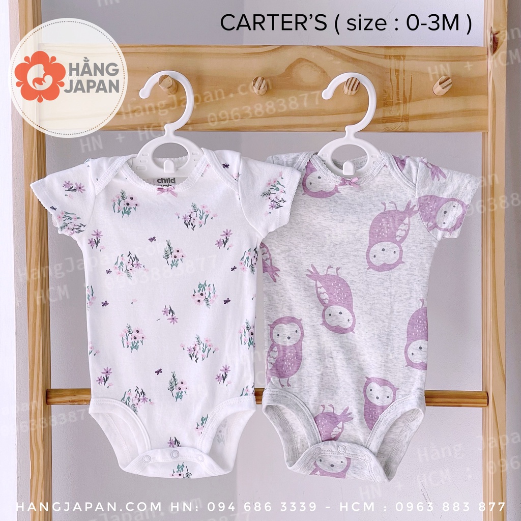 Set 2 Bodysuit Carter hàng VNXK cộc tay bé gái size 0-3-6-9-12M mẫu ngẫu nhiên