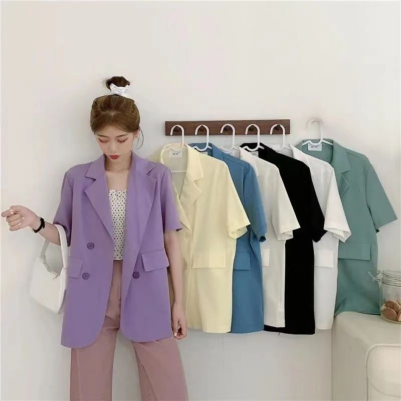Aki-blazer women Korean style loose leisure suit jacket short sleeve WOMEN'S fashion jackets 2022 trend new arrival summer blazers | BigBuy360 - bigbuy360.vn