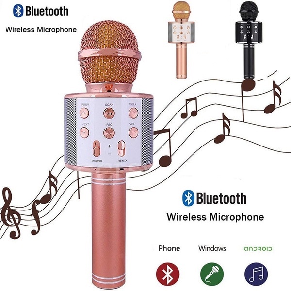 Micro Hát Karaoke Bluetooth WS858 Micro không dây cầm tay Kèm Loa Vừa Nghe Nhạc Vừa Hát Karaoke KTV USB loa di động mic trợ giảng không dây