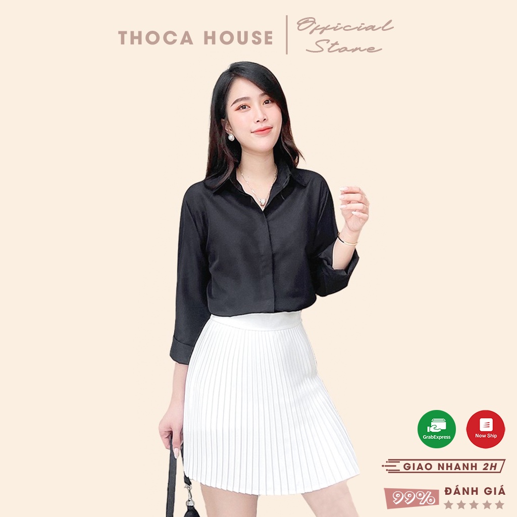 Chân váy xếp li dáng ngắn nữ trơn trắng, đen THOCA HOUSE phối đồ đi chơi xinh xắn, năng động