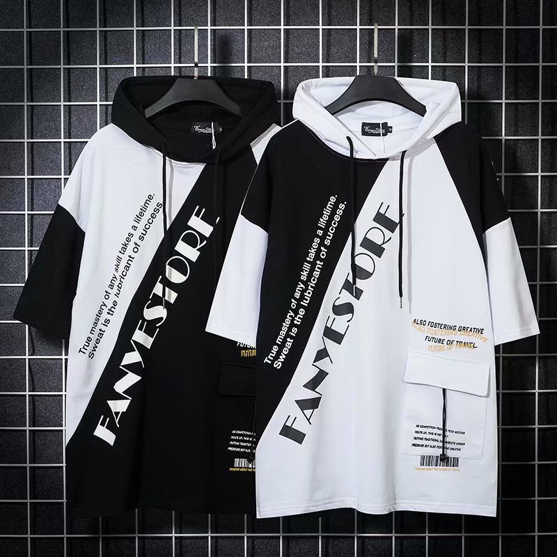 Áo Hoodie Tay Ngắn Dáng Rộng Phong Cách Hip Hop Hàn Quốc Thời Trang Mùa Hè Hàng Mới Dành Cho Nam 2021