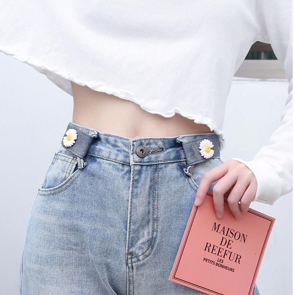 Thắt Lưng Vải Canvas Co Giãn Không Cần Đục Lỗ Họa Tiết Hoa Cúc Nhiều Màu Sắc Thời Trang Cho Nữ