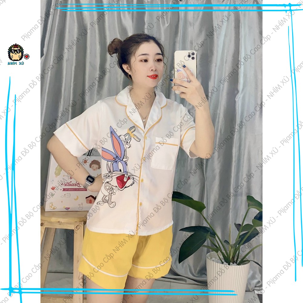 Đồ Bộ Ngủ Pijama Mặc Nhà Vải Satin Cao Cấp Bugs Bunny Quần Đùi Áo Tay Ngắn | BigBuy360 - bigbuy360.vn