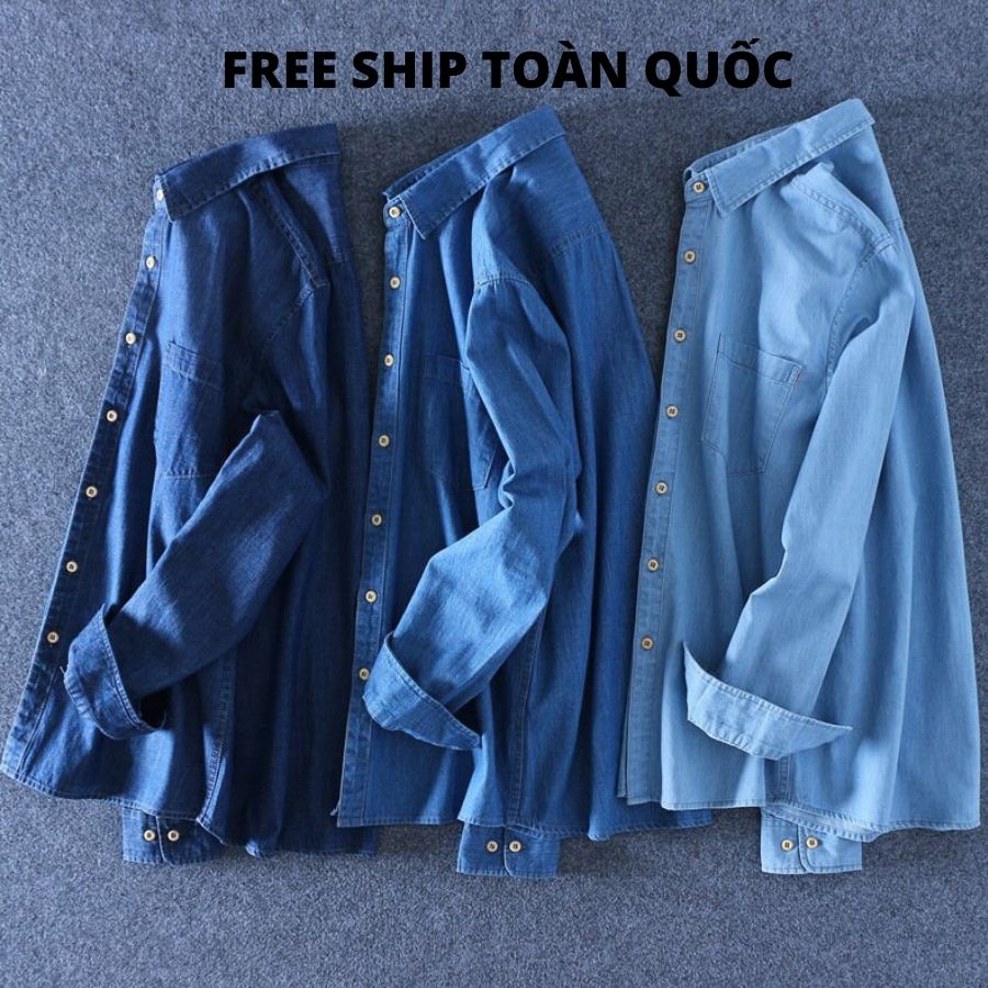 Sơ Mi Nam chất liệu Jean Denim 100% Cotton, Túi Ngực, Tay dài, Dáng xuông, Hàng cao cấp, chống nắng nóng.